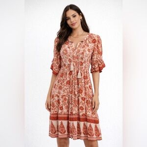 BAND OF THE FREE Floral Red and White Dress NWT